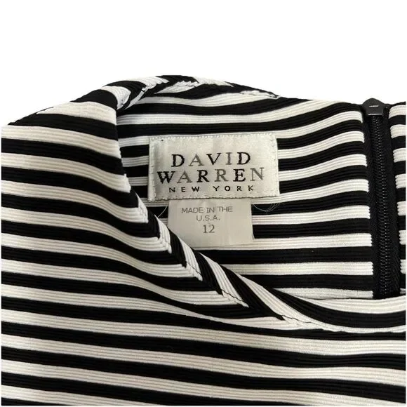 David Warren Women's Vintage Dress Black and White Striped Size 12 Short Sleeve - Picture 2 of 7